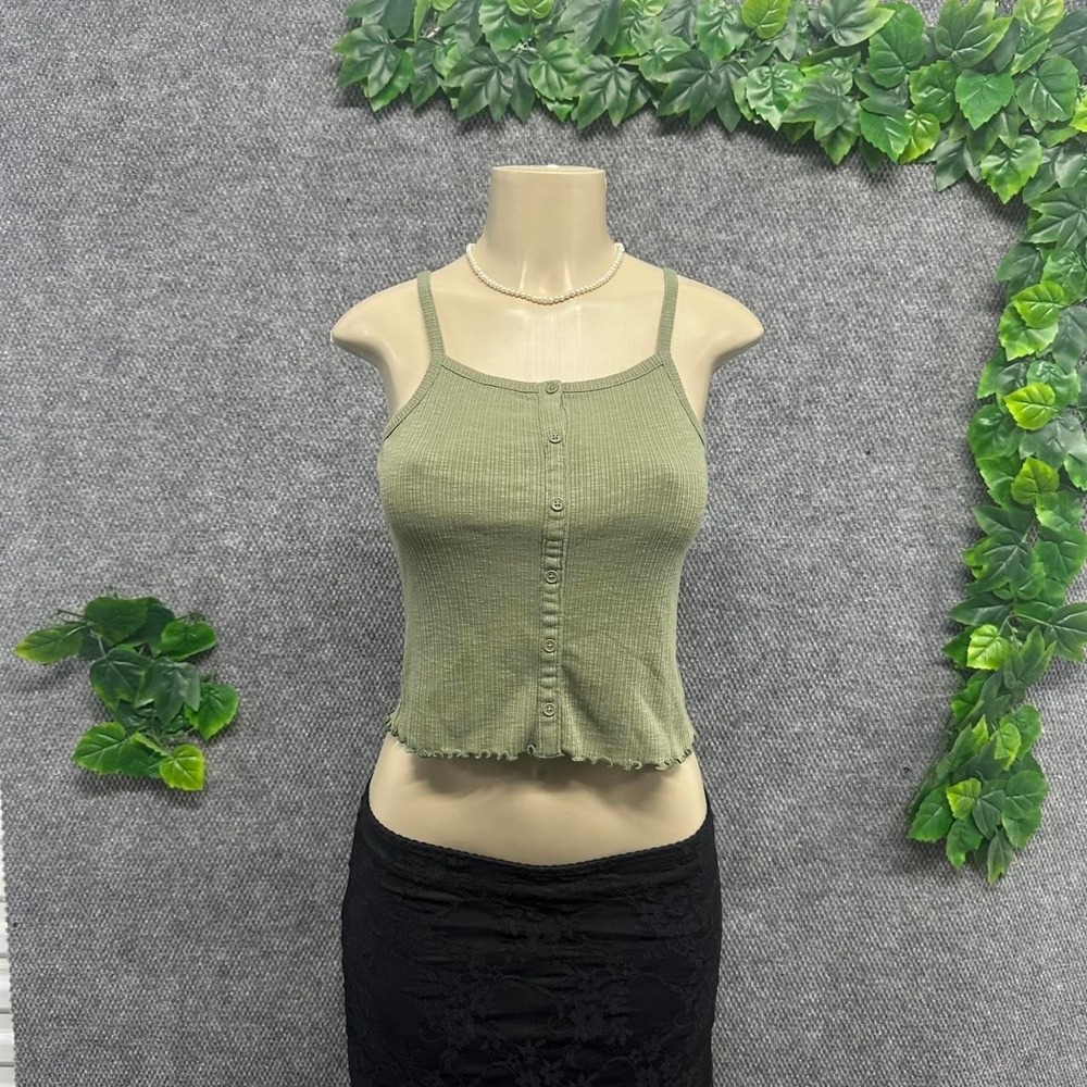 Olive Green Ribbed Lettuce Hem Cami Top